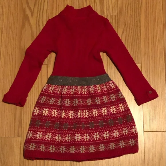 Red Knit Dress with Snowflake Pattern - Picture 2 of 5